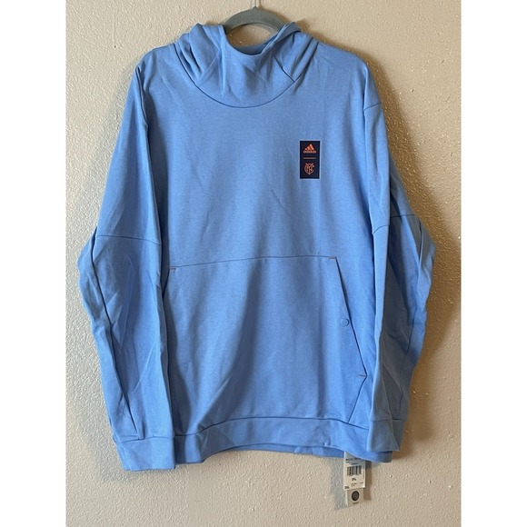 Men's 2XL NWT New York City FC Adidas 2023 Player Travel Pullover Hoodie Blue - Picture 1 of 9